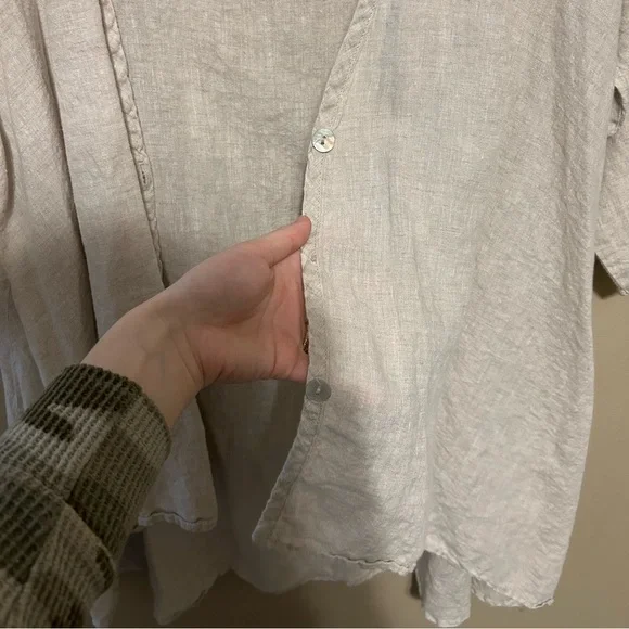 Match Point USA Linen Open Front Beige Cardigan Sz L Boho Natural Fiber Basic - Picture 5 of 8